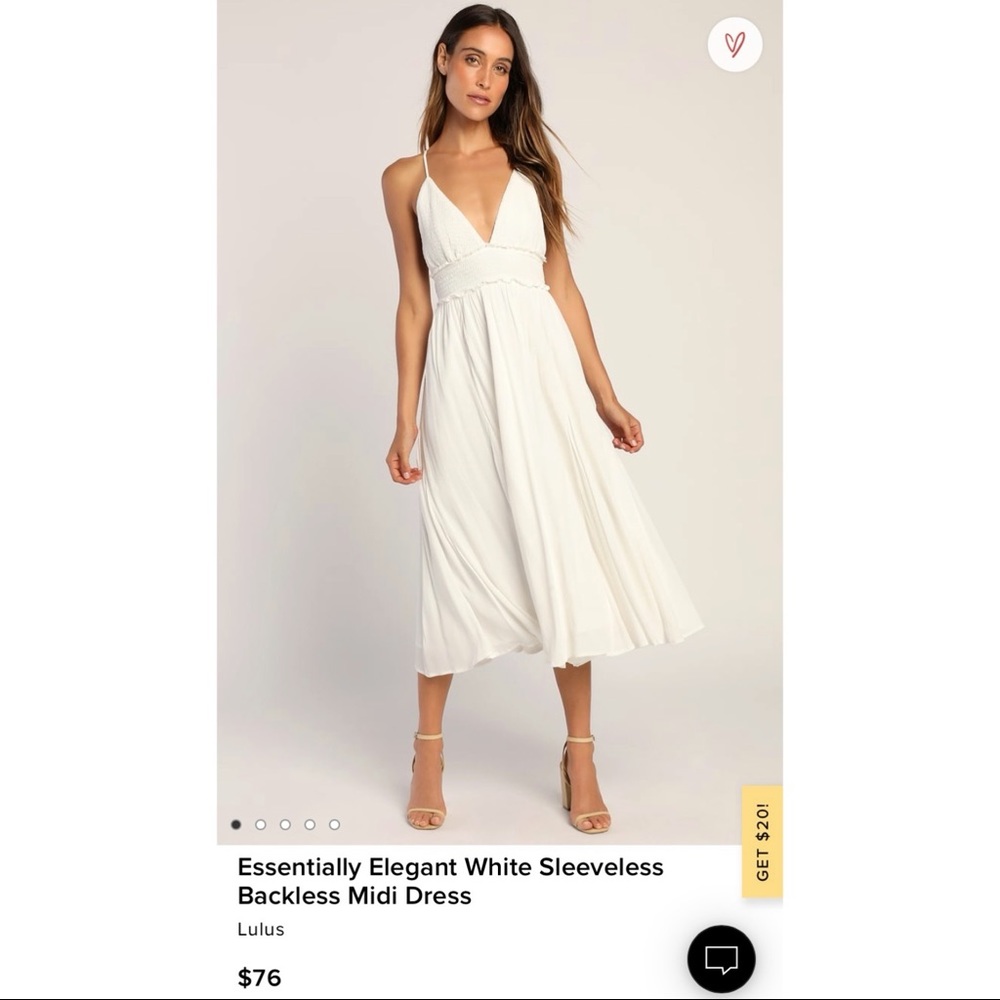 Lulus- Essentially Elegant White Sleeveless Backless Midi Dress
